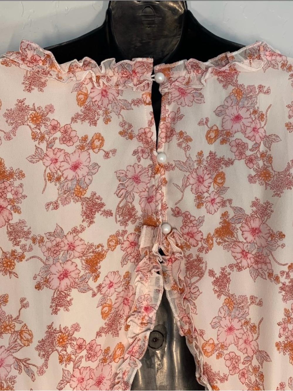 Dokotoo Pink White Floral Ruffle Deep V Neck Mini Dress Plus Size 2XL - Picture 6 of 12
